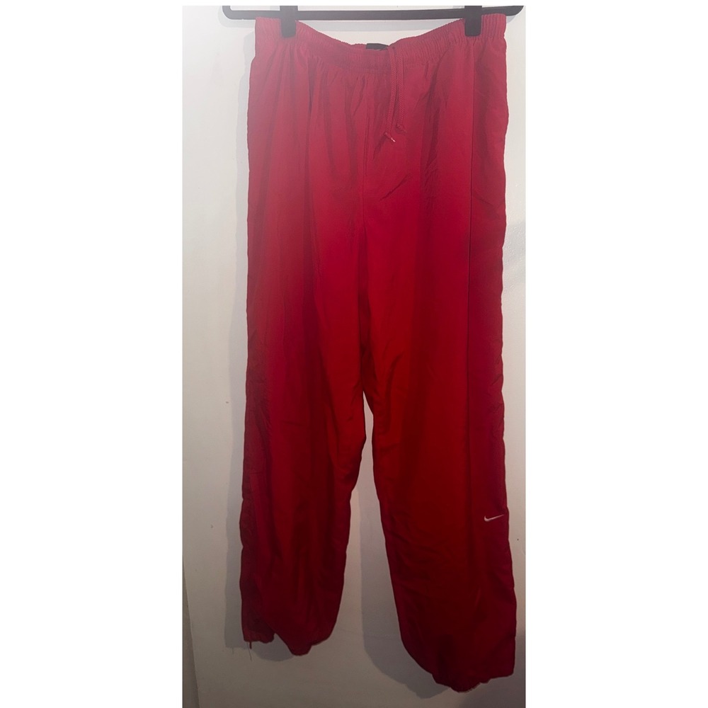 Vtg Y2K Nike  Red Nylon Track Pants XL Elastic Waist Zipper Ankle Joggers 2000s
